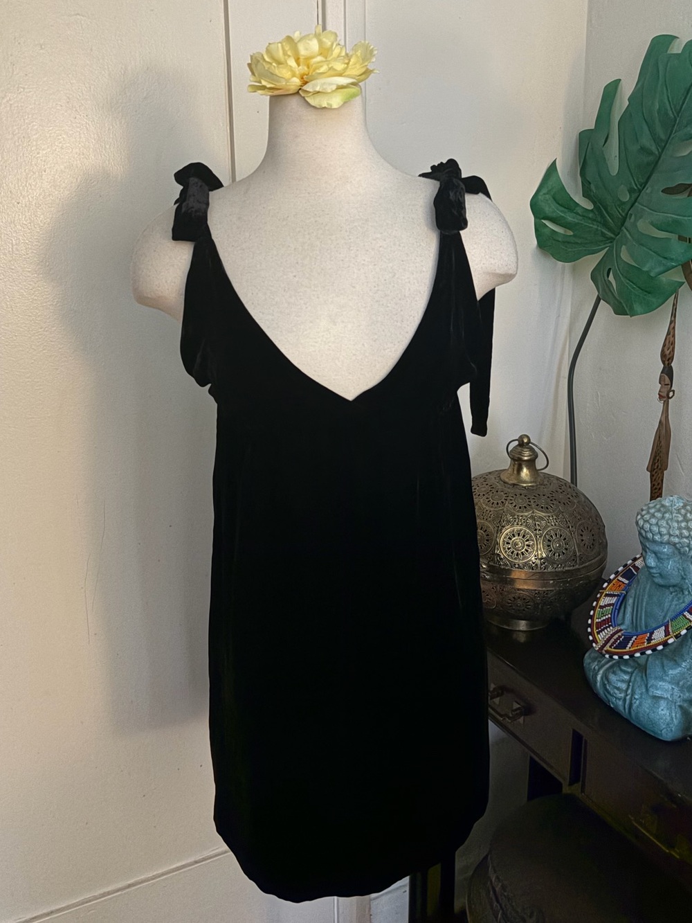VINTAGE Y2K Juicy Couture Velvet V-Neck Bow Dress Black Size L